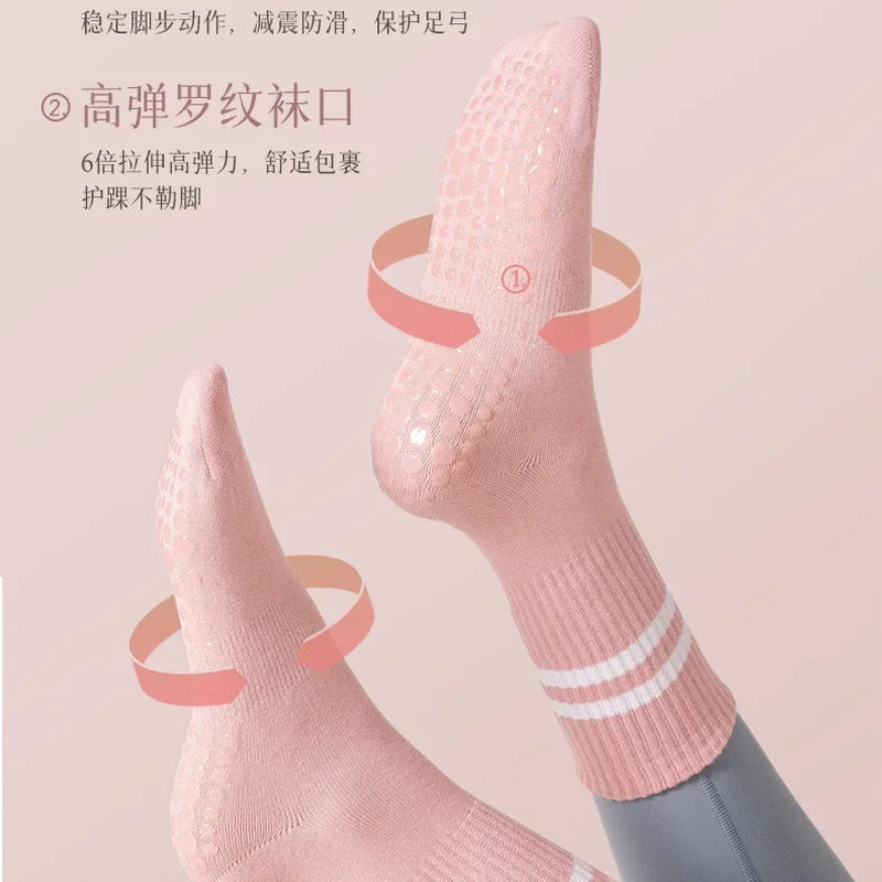 Professional Non-Slip Cotton Yoga Socks with Silicone Grip for Indoor Fitness, Dance, and Pilates