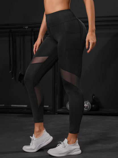 POWERISTA Powerista Cropped Yoga Leggings Tummy Control Contrast Mesh Gym Tights with Side Phone Pocket